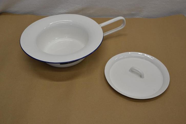 Vintage Emaille Po met Deksel - Wit/Blauw - Nostalgisch!, Antiek en Kunst, Antiek | Emaille, Ophalen of Verzenden
