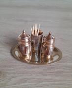 Messing peper- en zoutstel met parelmoer, Antiek en Kunst, Antiek | Servies compleet, Ophalen of Verzenden