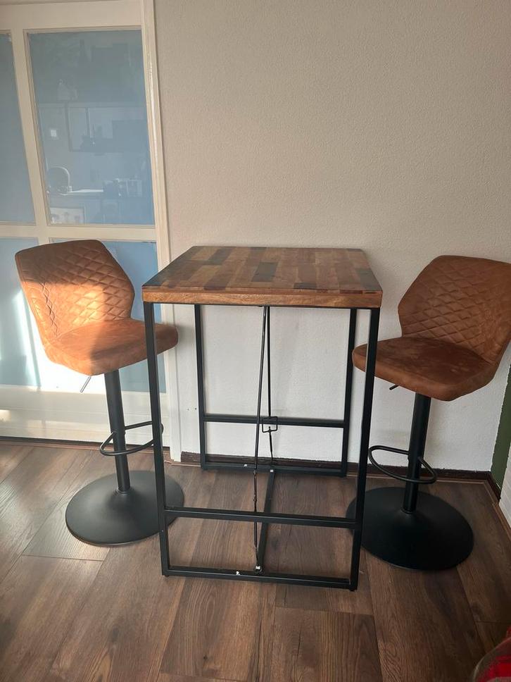 Hoge Gerecyclede Houten Tafel, Huis en Inrichting, Tafels | Eettafels, Gebruikt, 50 tot 100 cm, Rechthoekig, Ophalen