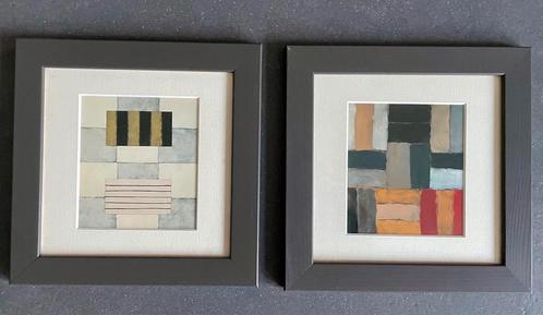 Twee moderne abstracte kleine schilderijen, Huis en Inrichting, Woonaccessoires | Lijsten, Zo goed als nieuw, Minder dan 50 cm