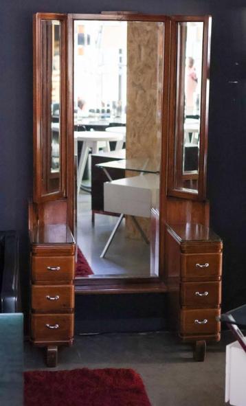 Kaptafel, Vanity, Art Deco, notenfineer, geslepen spiegels beschikbaar voor biedingen