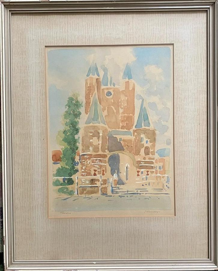 Aquarel Jan Westendorp - Haarlem, Antiek en Kunst, Kunst | Schilderijen | Klassiek, Ophalen of Verzenden