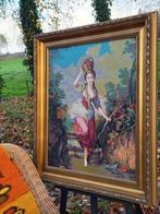 Vintage schilderij met Goudkleurige Lijst, Antiek en Kunst, Ophalen