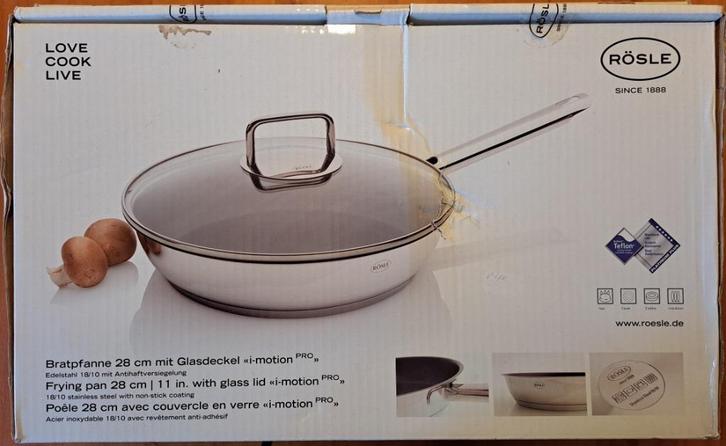 Rösle koekenpan 28 cm met glasdeksel (nieuw) te koop!, Huis en Inrichting, Keuken | Potten en Pannen, Nieuw, Koekenpan of Braadpan