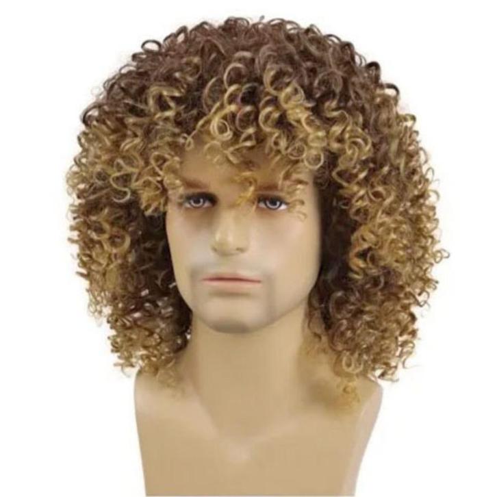 Mannenpruik afro schouderlang haar met spiraalkrullen, Sieraden, Tassen en Uiterlijk, Uiterlijk | Haarverzorging, Nieuw, Pruik of Haarverlenging