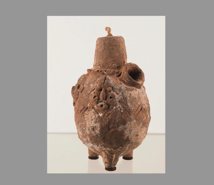 Tikar terracotta olielamp Kameroen Nr.4 (251023-17), Antiek en Kunst, Kunst | Niet-Westerse kunst, Ophalen of Verzenden
