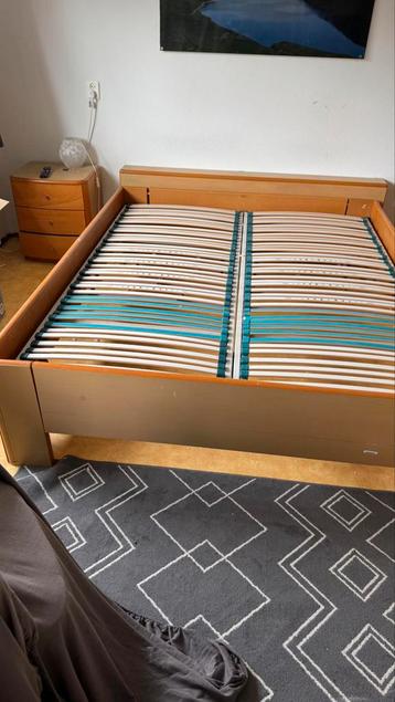 2 person Wodeen bed with head board and side table