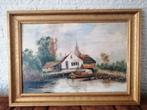 Olieverf op linnen signeerd jungman, huis met boot, Ophalen of Verzenden