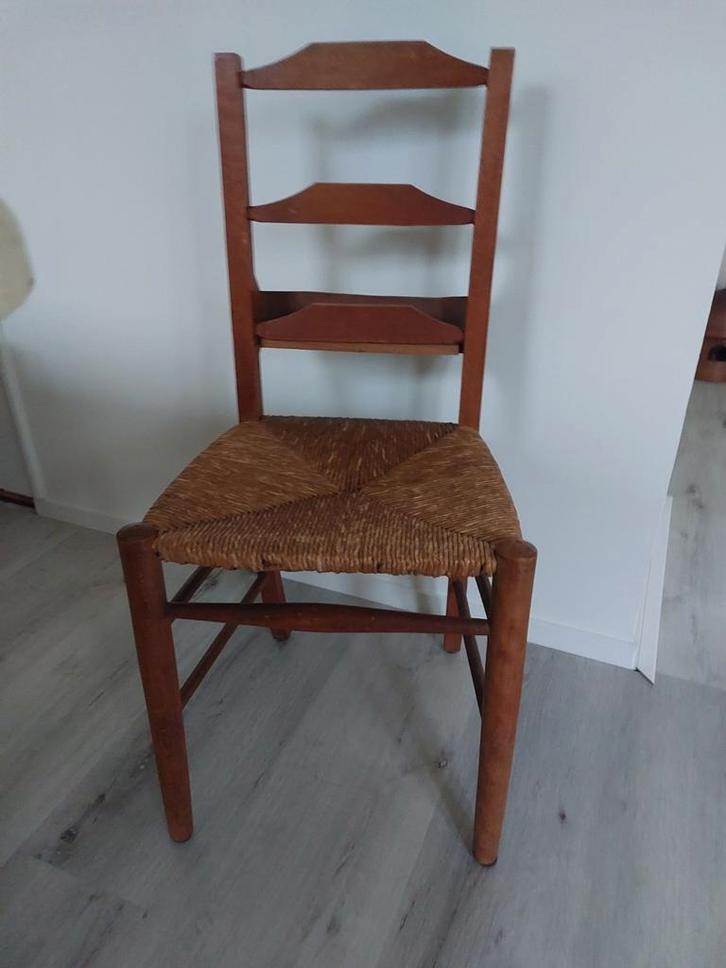 Antiek Frans bidstoeltje met rieten zitting, Huis en Inrichting, Stoelen, Gebruikt, Eén, Hout, Riet of Rotan, Bruin, Ophalen