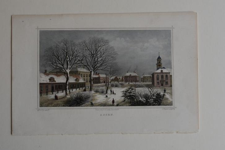 ASSEN IJSGEZICHT Staalgravure Handgekleurd 1858 Terwen GU1, Antiek en Kunst, Kunst | Etsen en Gravures, Verzenden