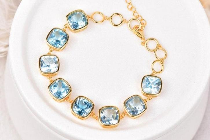Exclusieve armband met edelstenen, Sieraden, Tassen en Uiterlijk, Armbanden, Nieuw, Zilver, Blauw, Met edelsteen, Ophalen of Verzenden