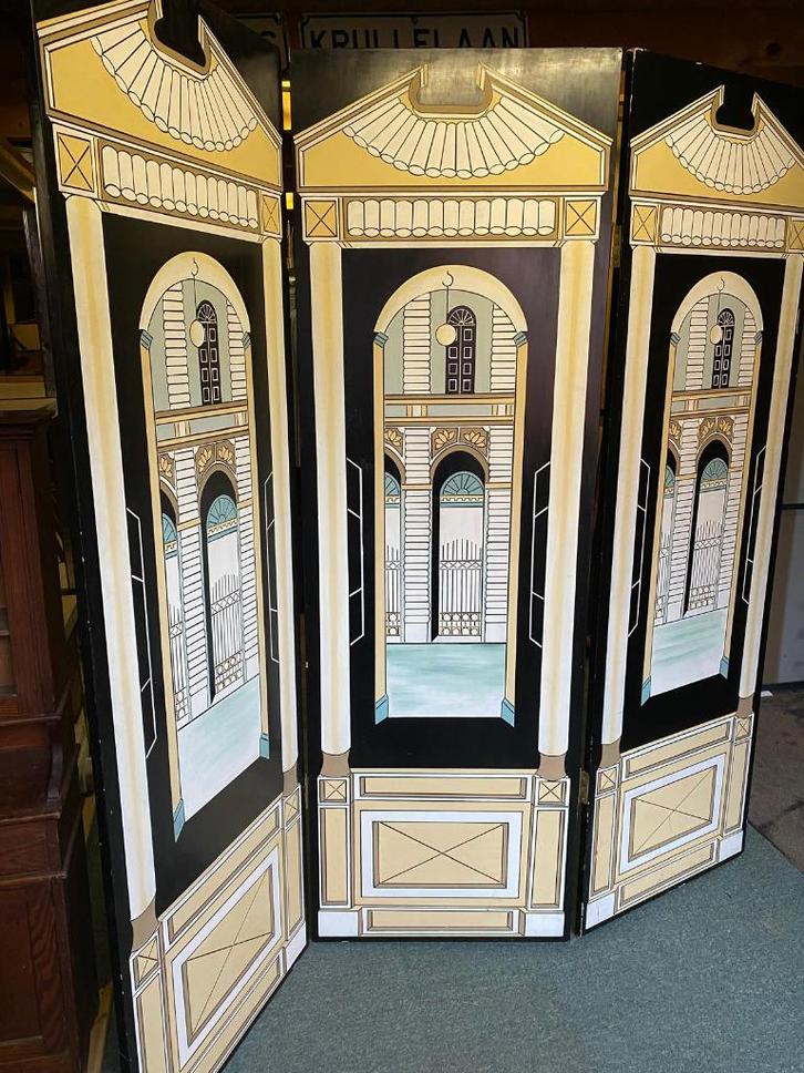 Art Deco-stijl kamerscherm architectonisch motief, jaren ’80, Huis en Inrichting, Woonaccessoires | Kamerschermen, Gebruikt, Ophalen