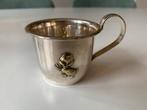 Vintage Verzilverde baby/kinderbeker met Gouden Accent, Ophalen of Verzenden, Zilver