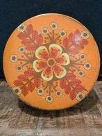 Vintage Oranje Koektrommel met Bloemmotief, Ophalen of Verzenden, Gebruikt, Overig