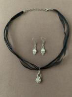 Vintage verzilverde oorbellen en hanger met zirconia, Overige materialen, Ophalen of Verzenden, Zilver, Met strass