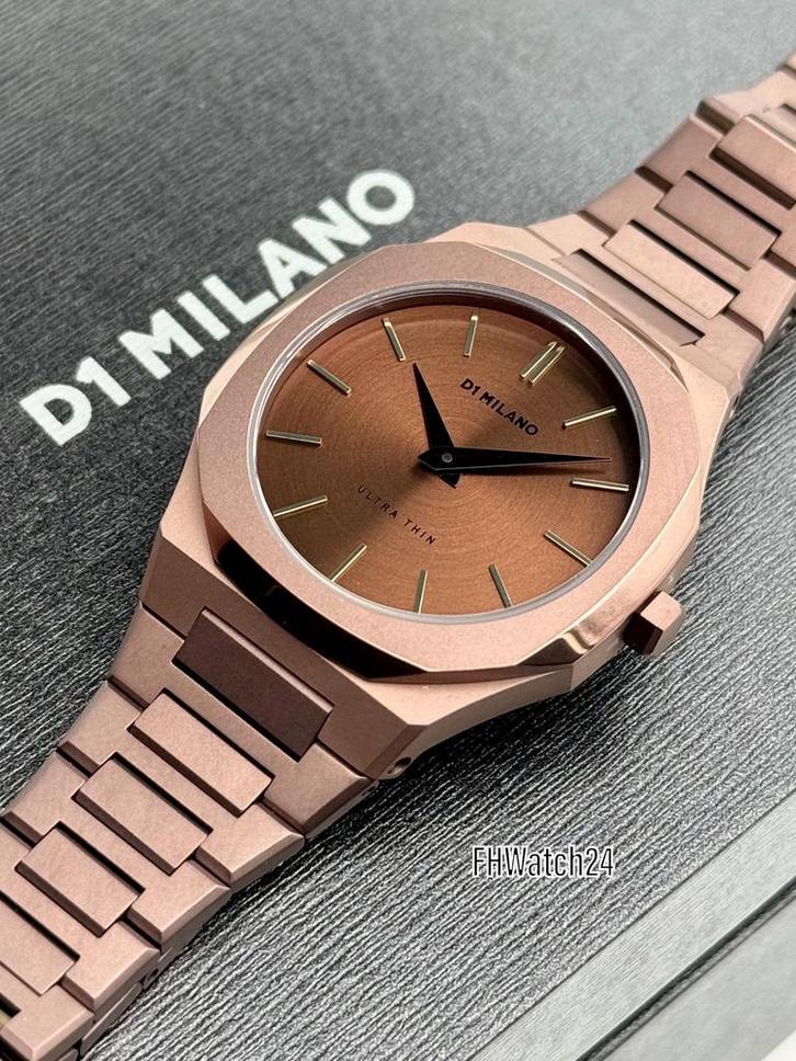D1 Milano Ultra Thin Chocolatino. Full set ZGAN. UniSex., Sieraden, Tassen en Uiterlijk, Horloges | Heren, Zo goed als nieuw, Polshorloge