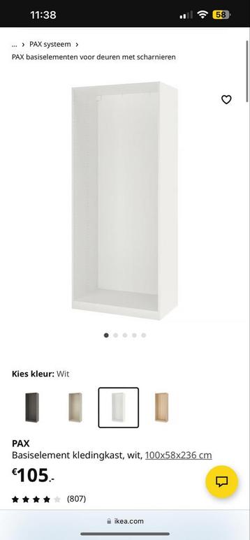 2x PAX Kledingkast Wit 200x58x236 cm