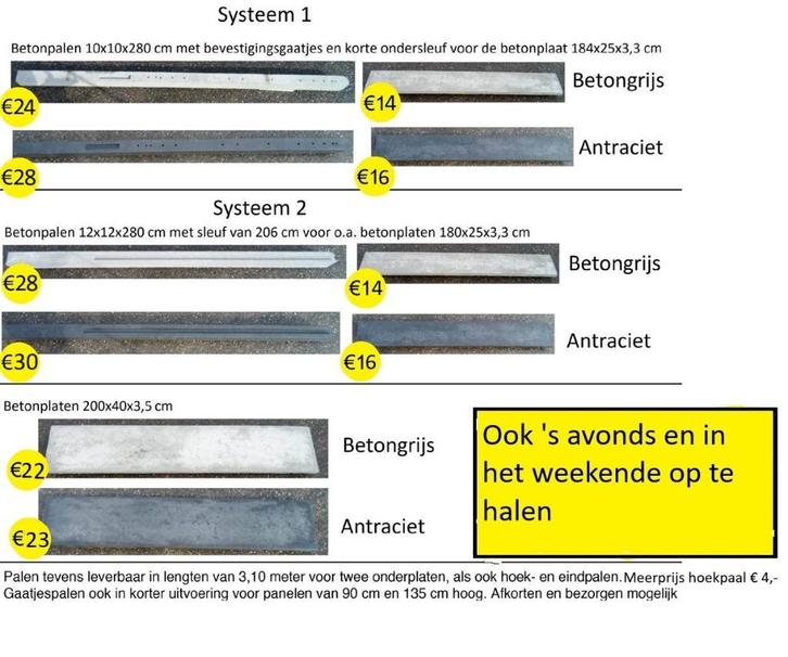 betonpalen schutting beton palen antraciet platen planken, Tuin en Terras, Gaas en Draad, Nieuw, Overige typen, 20 meter of meer