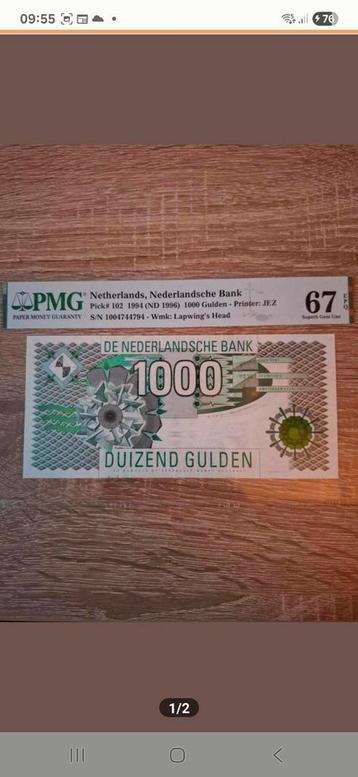 1.000 Gulden (Kievit) in PMG67.  beschikbaar voor biedingen