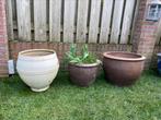 Bloempot terracotta groot wit aardewerk bloembak pot 50 cm, Terracotta, Rond, Gebruikt, 40 cm of meer