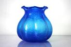 Antieke Franse vaas van geblazen glas met luchtbellen blauw, Ophalen of Verzenden
