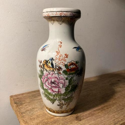 Chinese vaas met vogels en bloemen decoratie - Vintage 20cm, Antiek en Kunst, Curiosa en Brocante, Ophalen of Verzenden