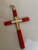 Goud kruis bloedkoraal 585 14 kt, Verzenden, Goud