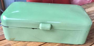VINTAGE GROENE EMAILLE BROODTROMMEL beschikbaar voor biedingen