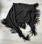 Zwarte omslag doek met suède franjes, Verzenden, Nieuw, Sjaal