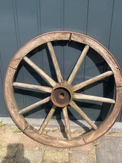 Houten Karrenwiel - 45cm - Decoratief Brocante Item, Antiek en Kunst, Curiosa en Brocante, Ophalen of Verzenden