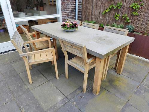 Betonlook 6 persoons tuinset incl. zitkussen, Tuin en Terras, Tuinsets en Loungesets, Gebruikt, Tuinset, Hout, 6 zitplaatsen, Eettafel