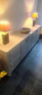 Grijs houten dressoir 45 diep 72 hoog 2.21 lang, Ophalen, Met deur(en), Grenenhout, Zo goed als nieuw