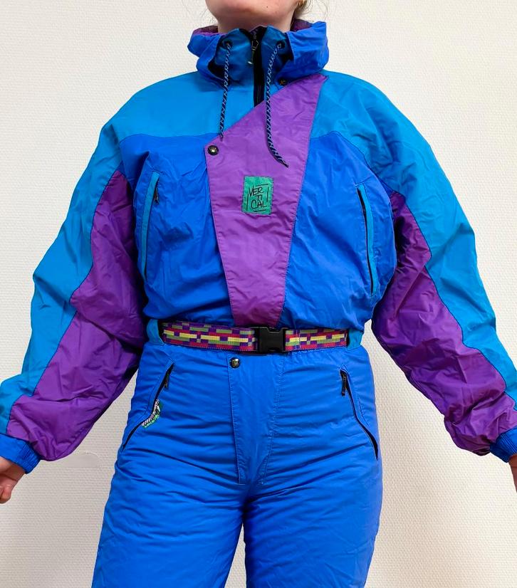 Vintage retro skipak - paars, blauw, roze maat M, Kleding | Dames, Wintersportkleding, Gedragen, Pak, Maat 38/40 (M), Ophalen of Verzenden