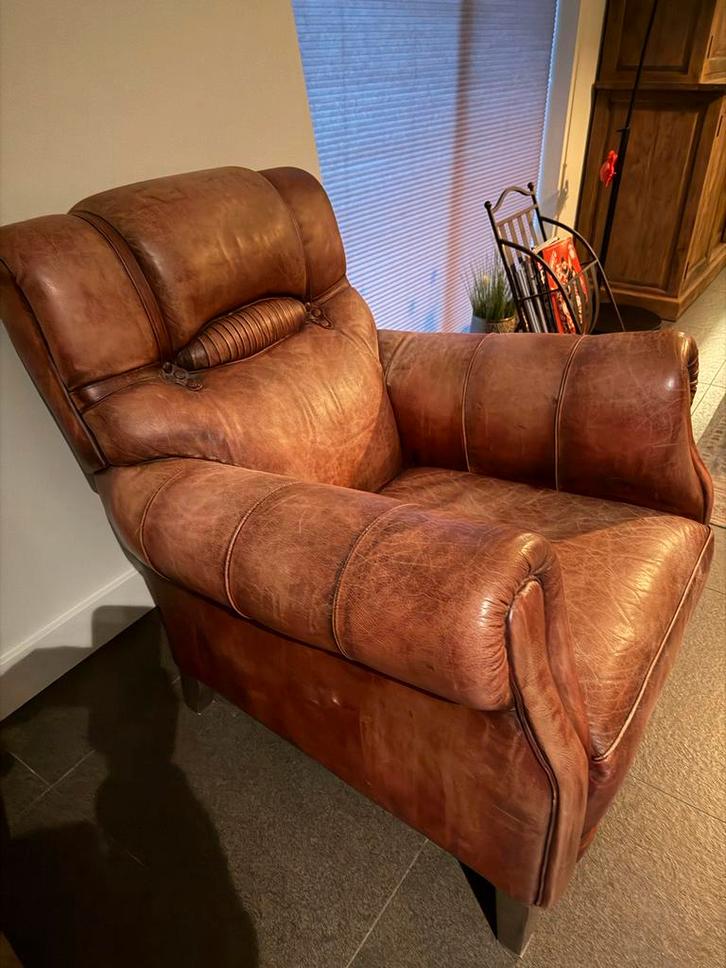 Timothy Oulton Fauteuil - Schaapsleder, Huis en Inrichting, Fauteuils, Gebruikt, Leer, 75 tot 100 cm, 75 tot 100 cm, Ophalen