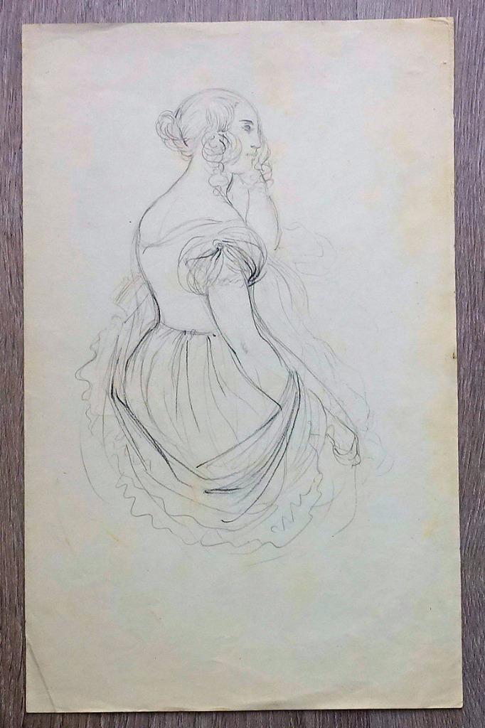 A570 Cecile Walton (toegeschr) dame in jurk, Antiek en Kunst, Kunst | Tekeningen en Foto's, Ophalen of Verzenden