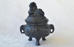 Zwart metalen Wierookbrander/ Dekselpotje met foohond, Japan, Antiek en Kunst, Ophalen of Verzenden