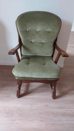 Eiken armstoel, stoel, fauteuil met groene kussens Armstoel, Ophalen, Hout, Gebruikt, Minder dan 75 cm