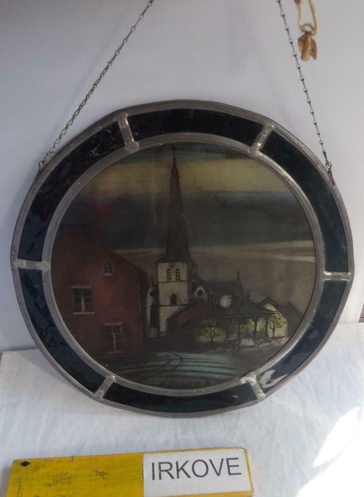 GLAS IN LOOD * STAD GENK BELGIE * Raamhanger *, Antiek en Kunst, Antiek | Glas en Kristal, Verzenden