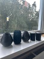 Zwarte Vaasjes & Kaarsen Set, Zwart, Ophalen of Verzenden, Minder dan 50 cm, Glas