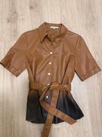 Bruin/zwarte dip dye vegan leather blouse/top - Maat 38, Maat 38/40 (M), Bruin, Ophalen of Verzenden, Zo goed als nieuw