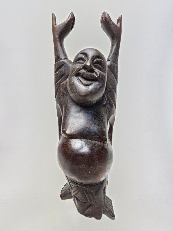 # Lachende Boeddha Houten Beeldje, Huis en Inrichting, Woonaccessoires | Boeddhabeelden, Gebruikt, Ophalen of Verzenden