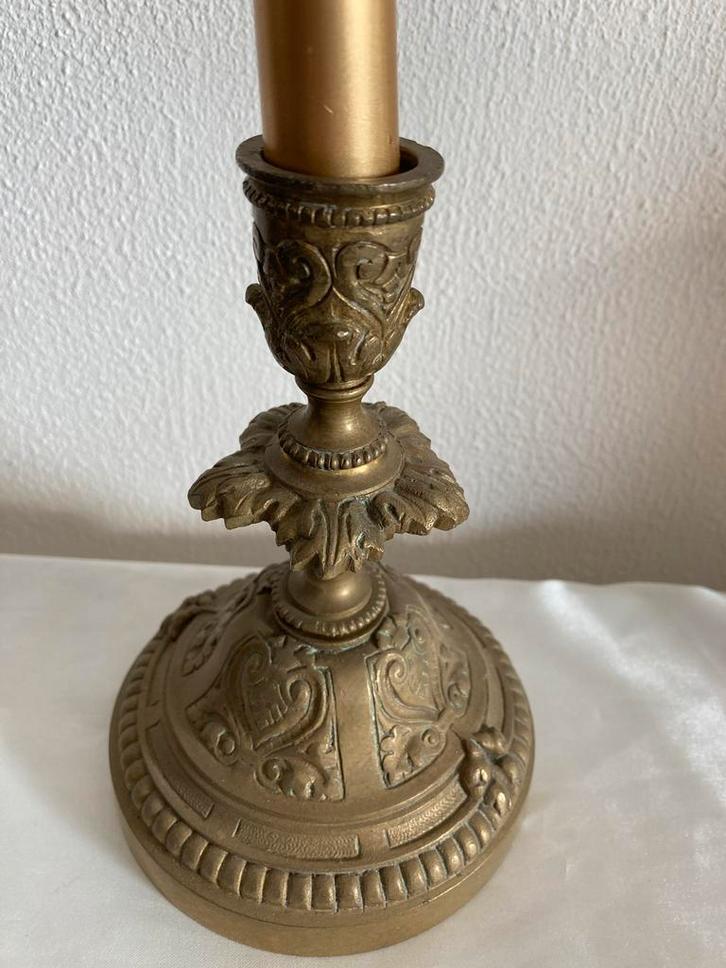 Vintage Messing Kandelaar met fraai  Patina, Antiek en Kunst, Antiek | Kandelaars, Koper of Brons, Ophalen of Verzenden