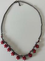 Prachtige ketting rode bloemen met kristal, Ophalen of Verzenden, Zo goed als nieuw, Rood, Met kristal