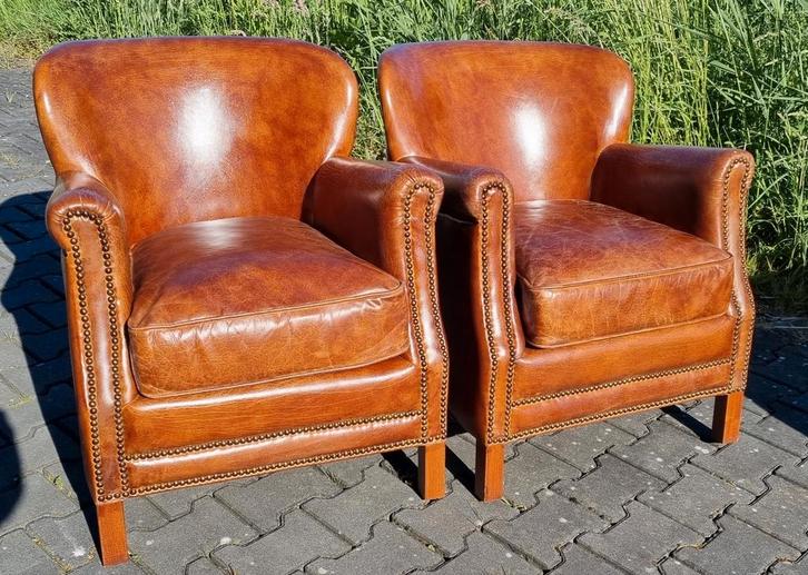 2x compacte professor fauteuil vintage leer + BEZORGING, Huis en Inrichting, Fauteuils, Nieuw, Leer, 50 tot 75 cm, 75 tot 100 cm