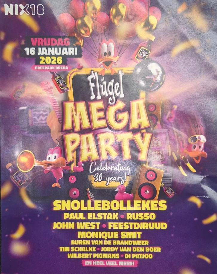 FLUGEL MEGA PARTY KAARTEN 16 JANUARI, Tickets en Kaartjes, Evenementen en Festivals, Drie personen of meer