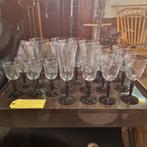 Vintage Glazen Set op Zwarte Voet, Ophalen of Verzenden