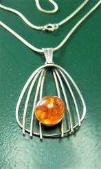 Fischland, hanger zilver en barnsteen, met ketting (975), Sieraden, Tassen en Uiterlijk, Ophalen, Zo goed als nieuw, Zilver, Zilver