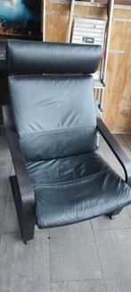 Zwarte lederen fauteuil 2 stuks, Huis en Inrichting, Ophalen, Gebruikt, 50 tot 75 cm, Leer