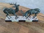 Art Deco beeld 2 bronzen herten op marmeren sokkel, Ophalen of Verzenden, Zo goed als nieuw