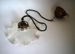 vintage antiek holophane hanglamp glas ribbel stof snoer rok, Gebruikt, Ophalen of Verzenden, Vintage antiek, 75 cm of meer